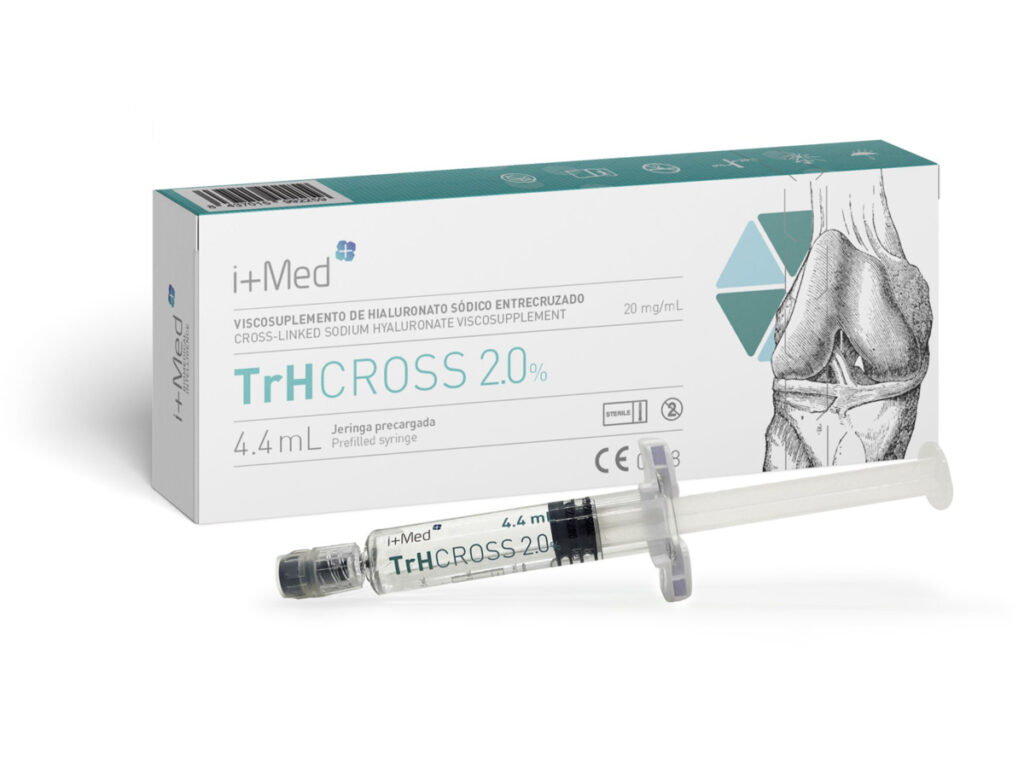 TrHCROSS 2.0% hyaluronzuur injectie productverpakking met spuit voor knieartrose