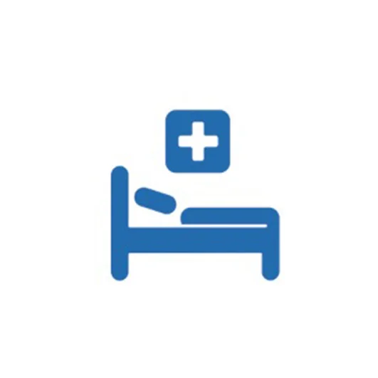 Blaues Symbol eines Arztes mit Stethoskop, das medizinische Expertise bei der Kniebehandlung symbolisiert.